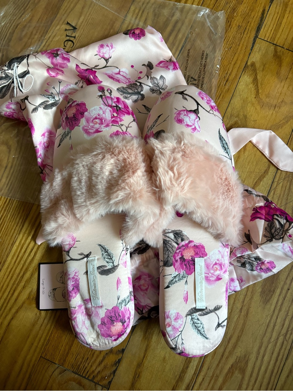 Victoria's Secret Pink Floral Faux-Fur Slide Slippers